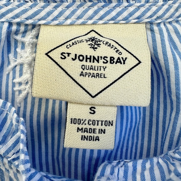 St John's Bay Top Embroidered Ruffle Neck Cotton Stripe Top Small Summer - Picture 3 of 10